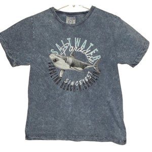 North Carolina Beach T-Shirt Medium tee top U.S.Vtg blue shark acid wash blue